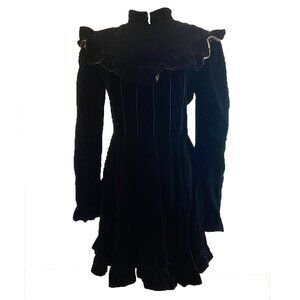 Vintage 1980s Nina Ricci Dress  black velvet dress w gold lamé detail, Sm.